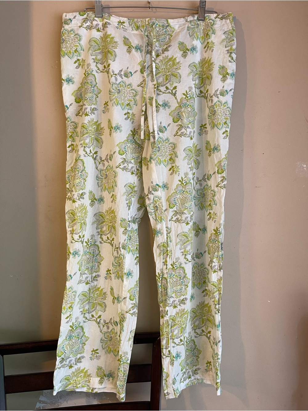 Mahogany Green Botanical Floral 100% Cotton Lounge Pajama Pants Size M